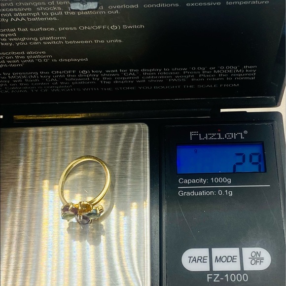 EUC Estate 10k Yellow Gold Genuine Multi-Colored Gemstone & Diamond Flower Ring - Picture 17 of 17